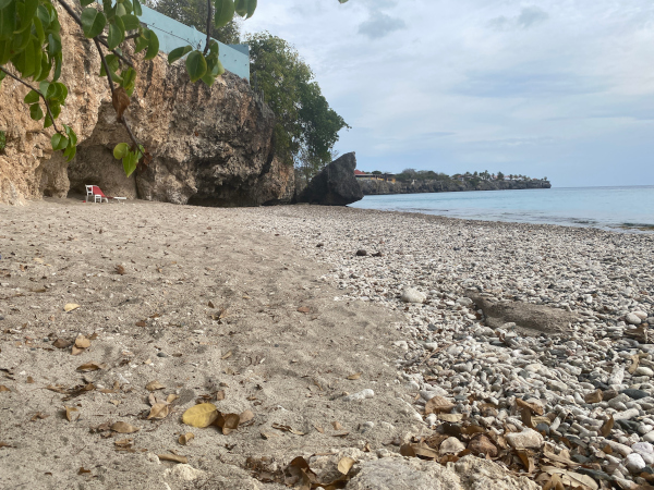 Beach with coral and vocano 2